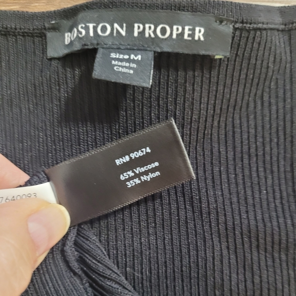 Boston Proper Black Ribbed Knit Sweater Crochet Lace Neckline Sz M - Picture 13 of 13